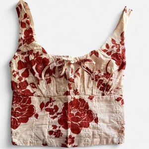 Floral Red and White Crop Top